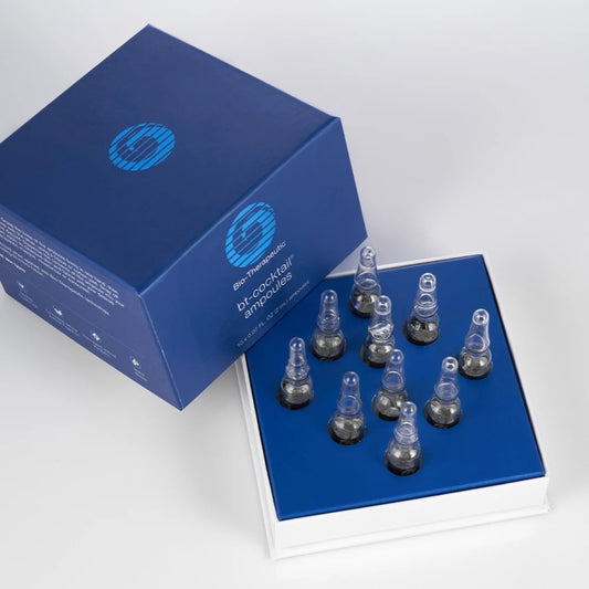 Blue box with Dr. Cocktails ampoules on a white background