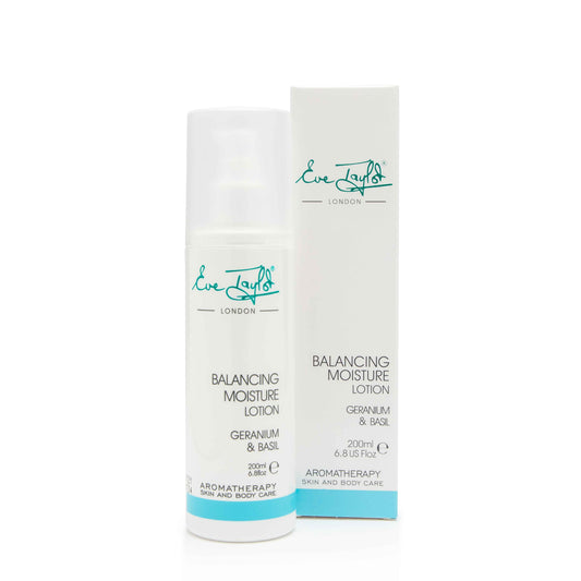 Two bottles of Eve Taylor Balancing Moisture Lotion on a white background