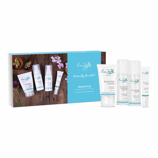 Set of skincare products with a box on a white background