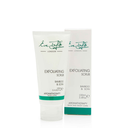 Two bottles of Eve Taylor Exfoliating Scrub on a white background