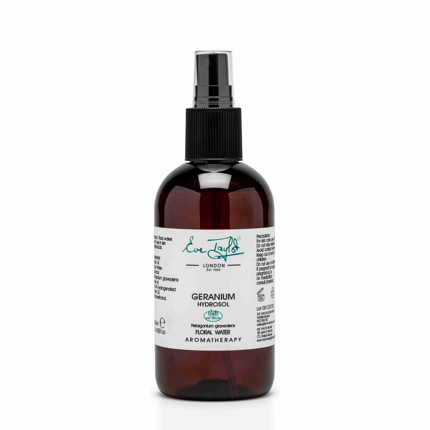Eve Taylor geranium hydrosol spray bottle on a white background