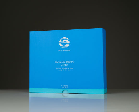 Hyaluronic delivery face masque box, blue skincare packaging