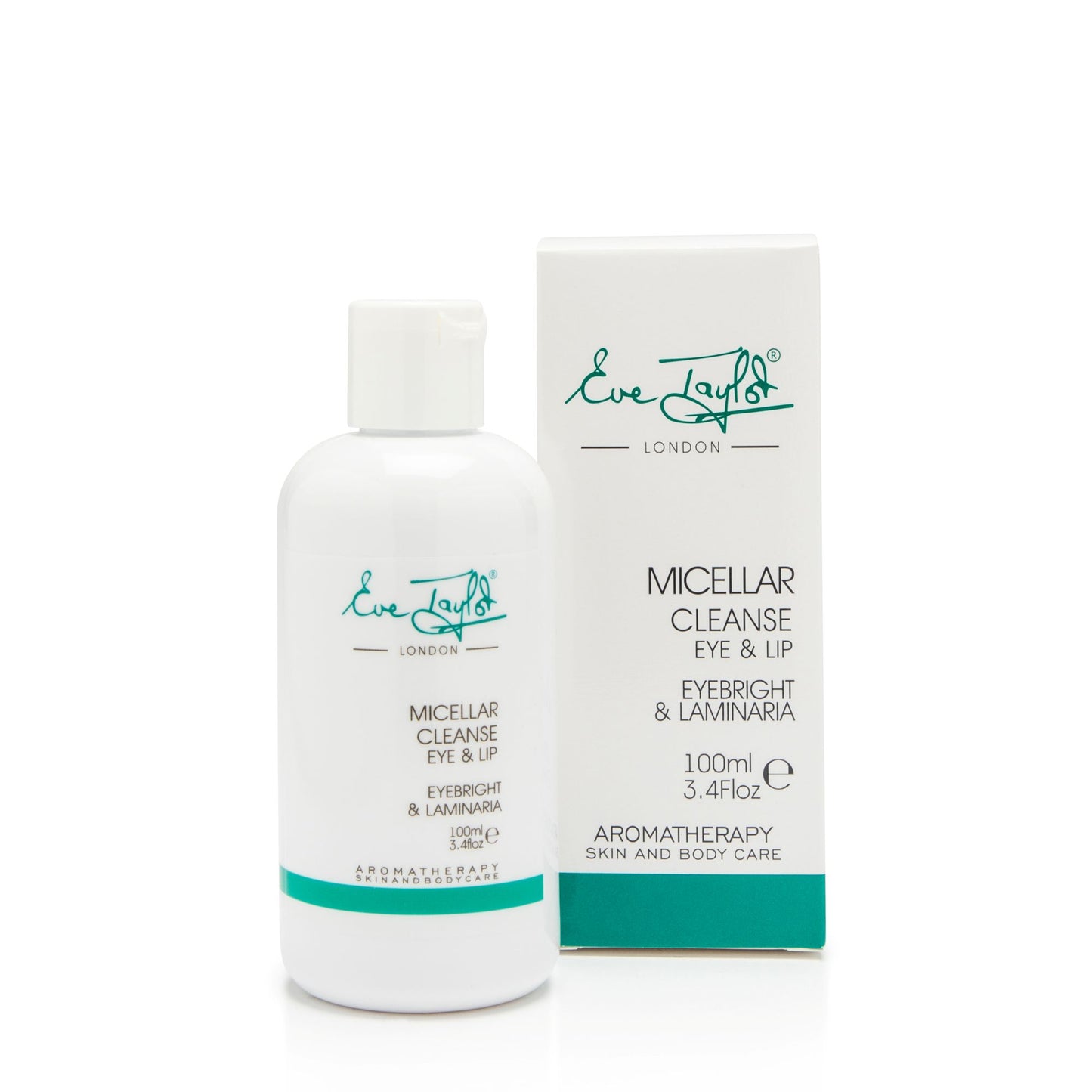 Eve Taylor Micellar Cleanse Eye & Lip product with packaging on a white background