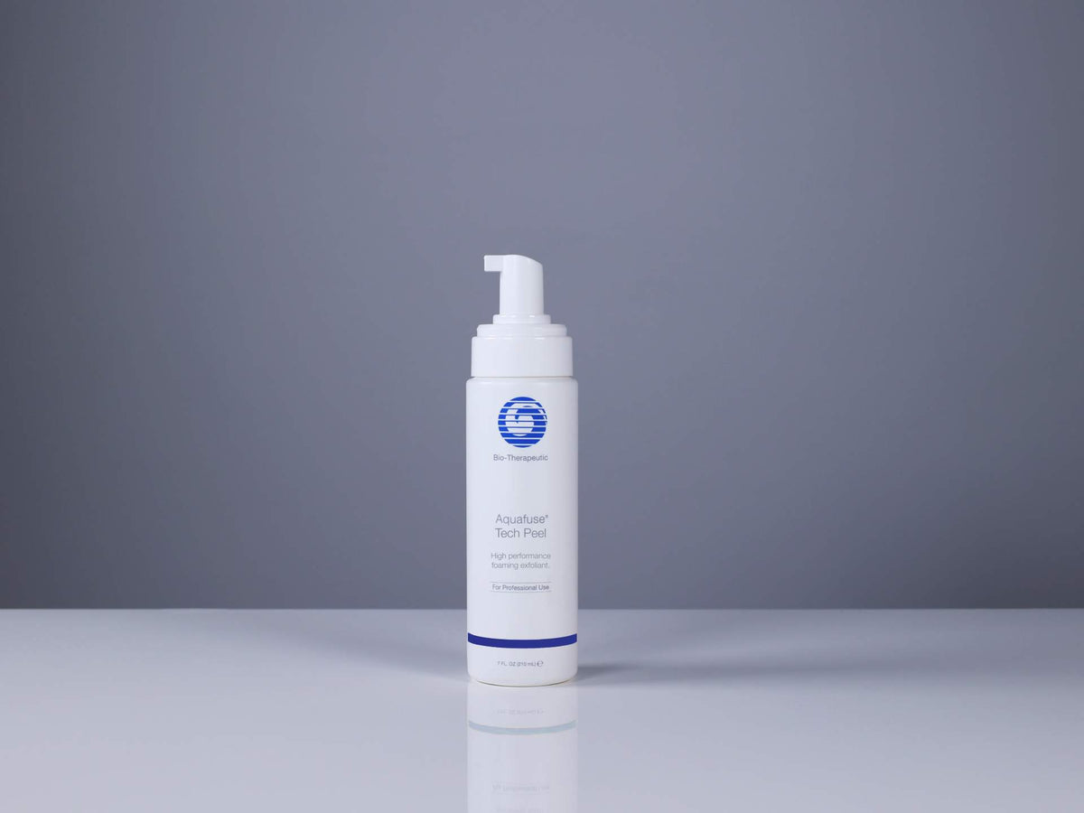 BT Aquafuse Tech Peel pump bottle, white bottle with blue band and logo