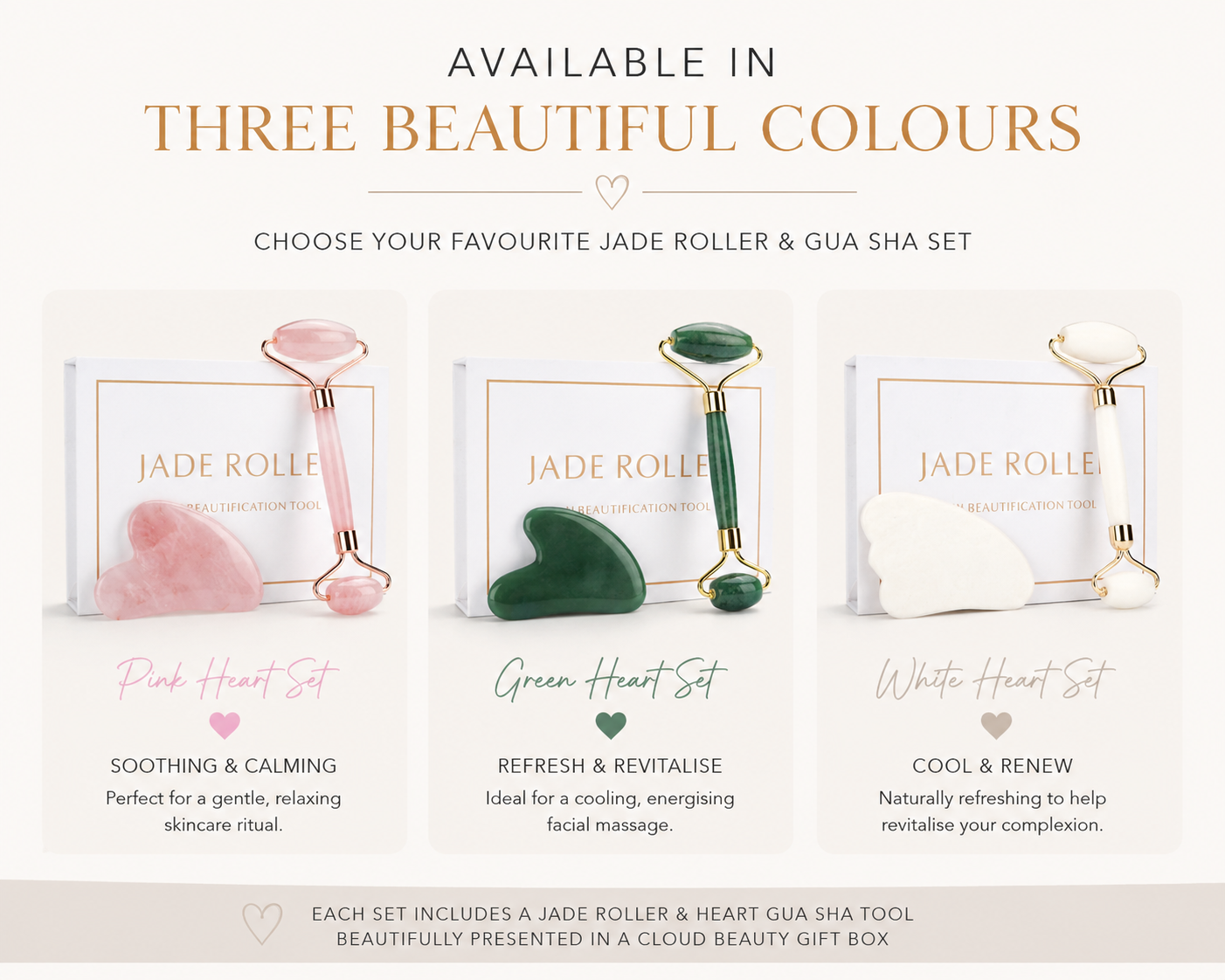 Pink Jade Roller & Heart Gua Sha Set