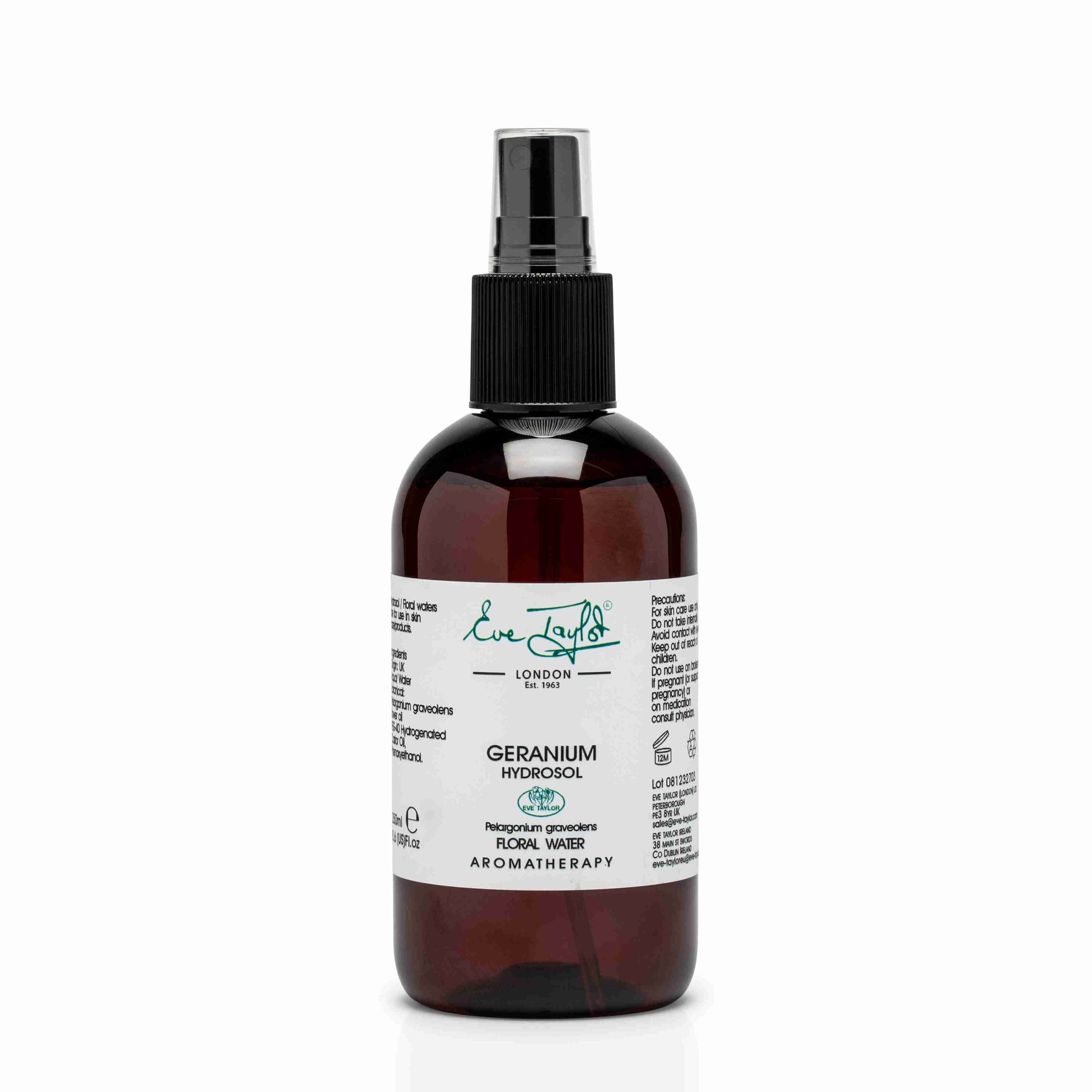 Eve Taylor geranium hydrosol spray bottle on a white background