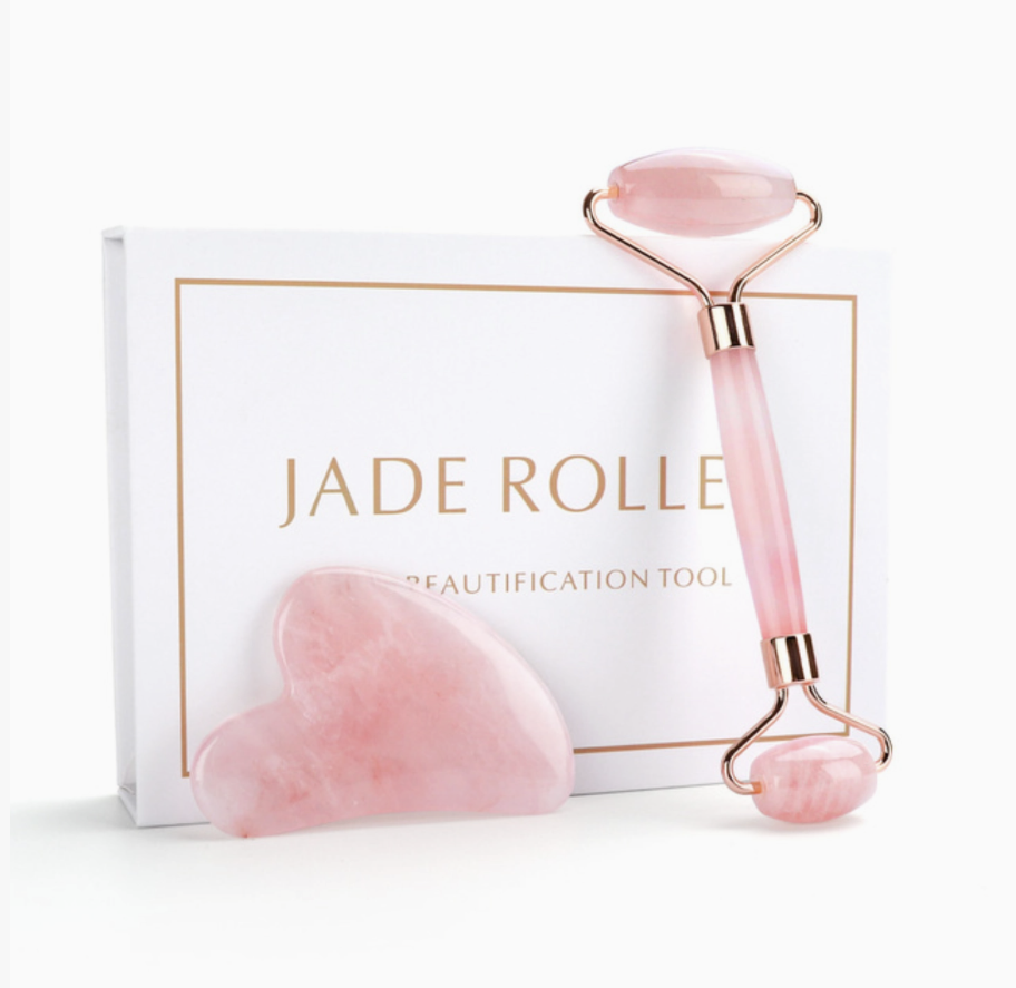 Pink Jade Roller & Heart Gua Sha Set