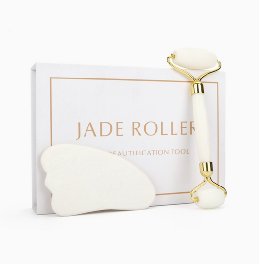 White Jade Roller & Heart Gua Sha Set