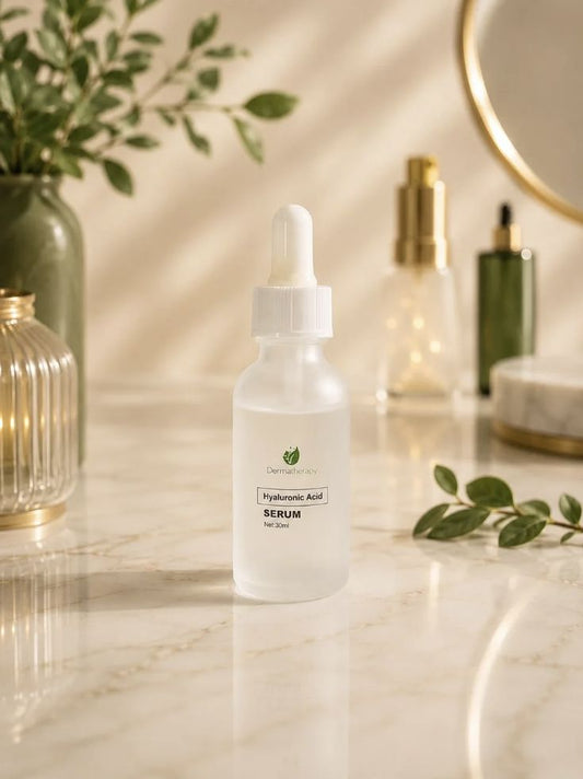 DermaSkinUK hyaluronic acid serum bottle with dropper and white label