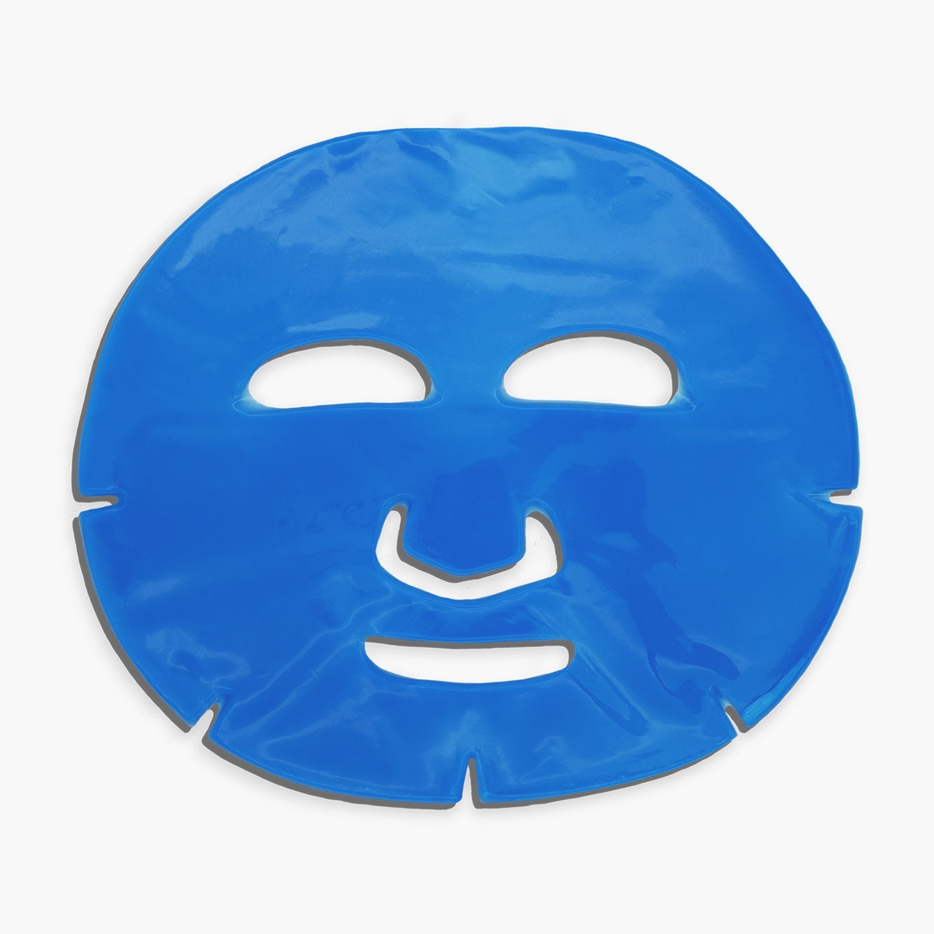 Blue face masque sheet with eye and mouth cutouts