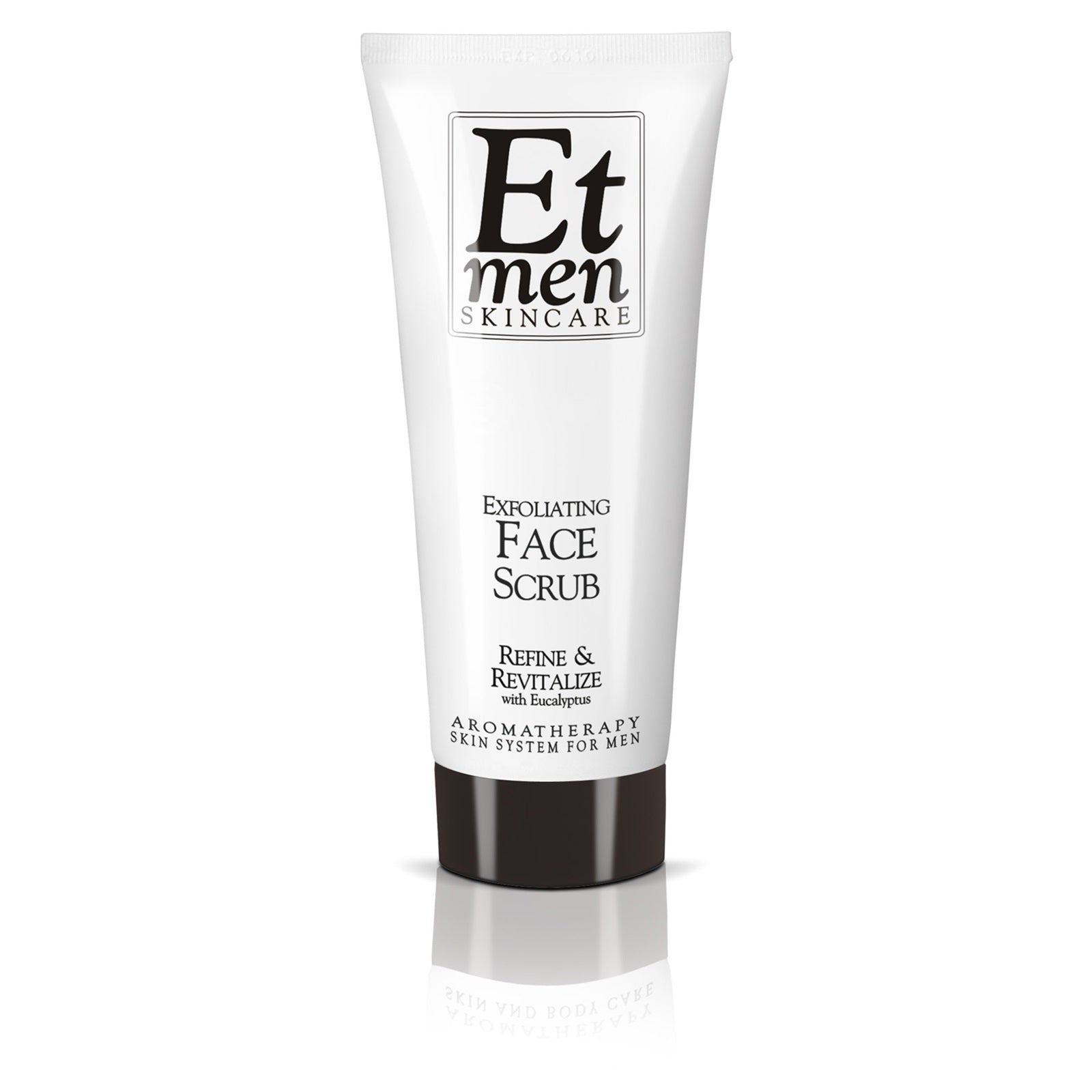 Tube of Et men skincare exfoliating face scrub on a white background
