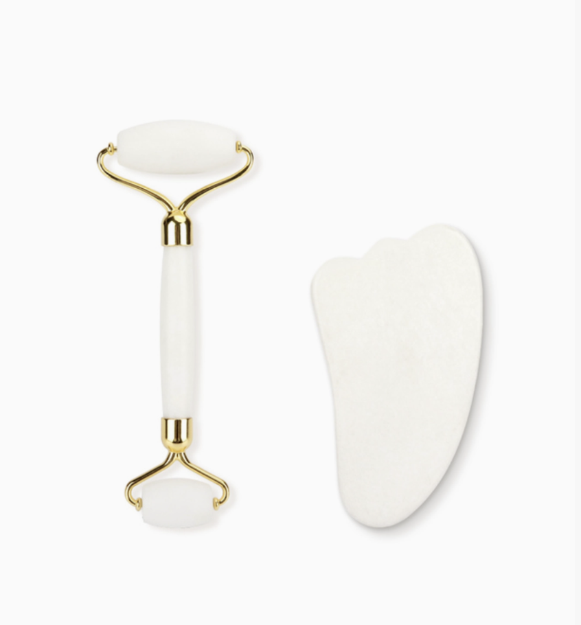 White Jade Roller & Heart Gua Sha Set