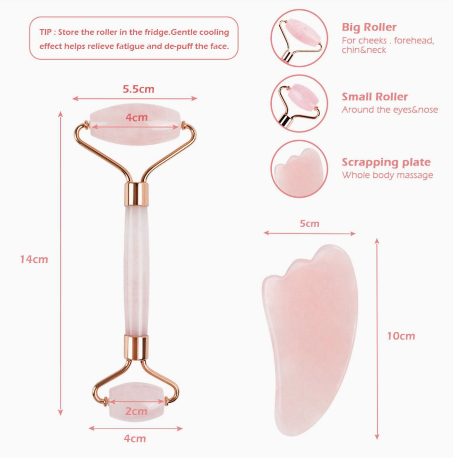 Pink Jade Roller & Heart Gua Sha Set