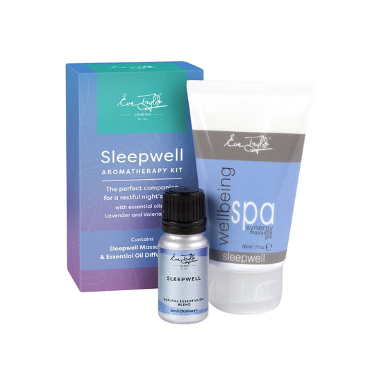 Aromatherapy kit box with massage gel tube and essential oil bottle, Sleepwell branding
