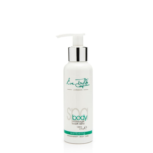 Eve Taylor spa body massage wellbeing lotion pump bottle, white with silver neck